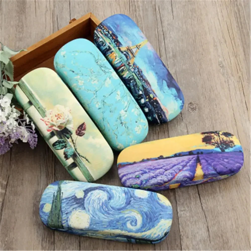 Women Oil Painting Style Floral Print Portable Eyeglasses Accessories Glasses Box Eyeglasses Case Glasses Holder